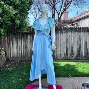 Vintage 1970s Blue Wrap Maxi Dress by This Is Yours San Francisco Size 11